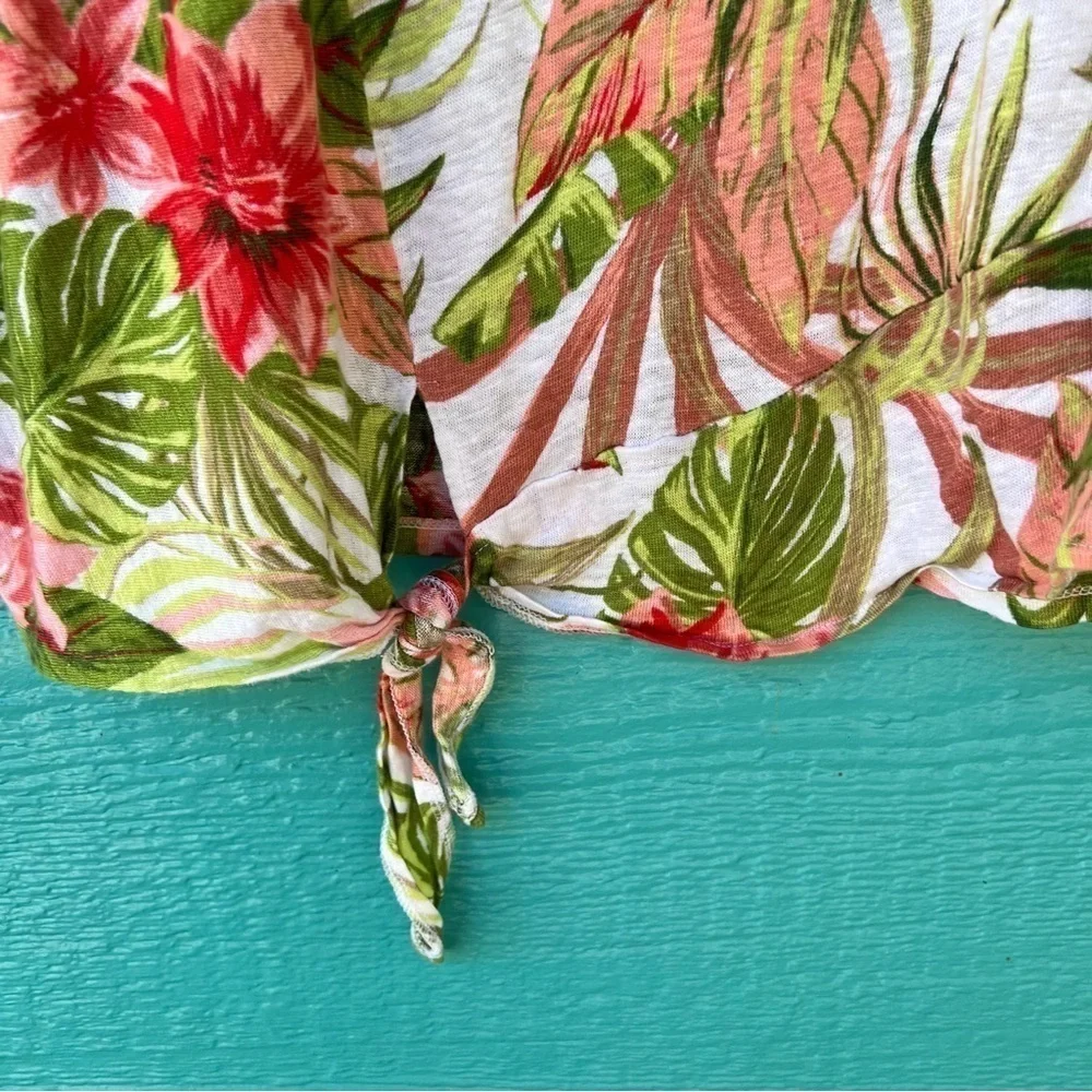J.JILL LOVE LINEN TROPICAL FLORAL PRINT TIE FRONT BOXY TOP SIZE MEDIUM - Picture 7 of 8